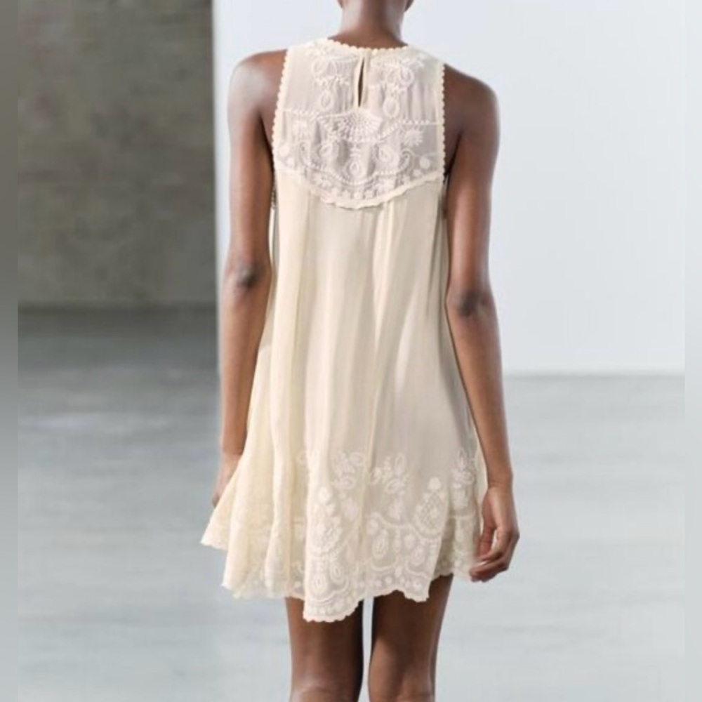 NWT $129 ZARA CONTRAST EMBROIDERED DRESS ZW COLLECTION XS - Picture 6 of 12